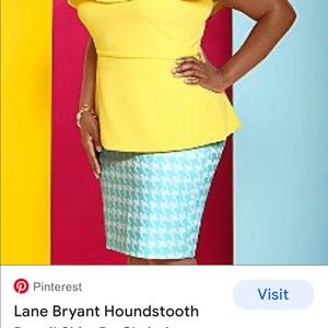 stylish teal blue houndstooth skirt, zip detail with button closure